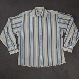 Bachrach Shirt Men's Large Blue‎ White Striped Button Down Long Sleeve